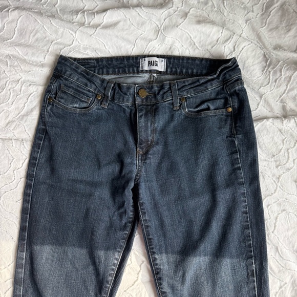 PAIGE Women's Skinny Jeans Dark Blue Wash With Ankle Slits - Picture 2 of 10